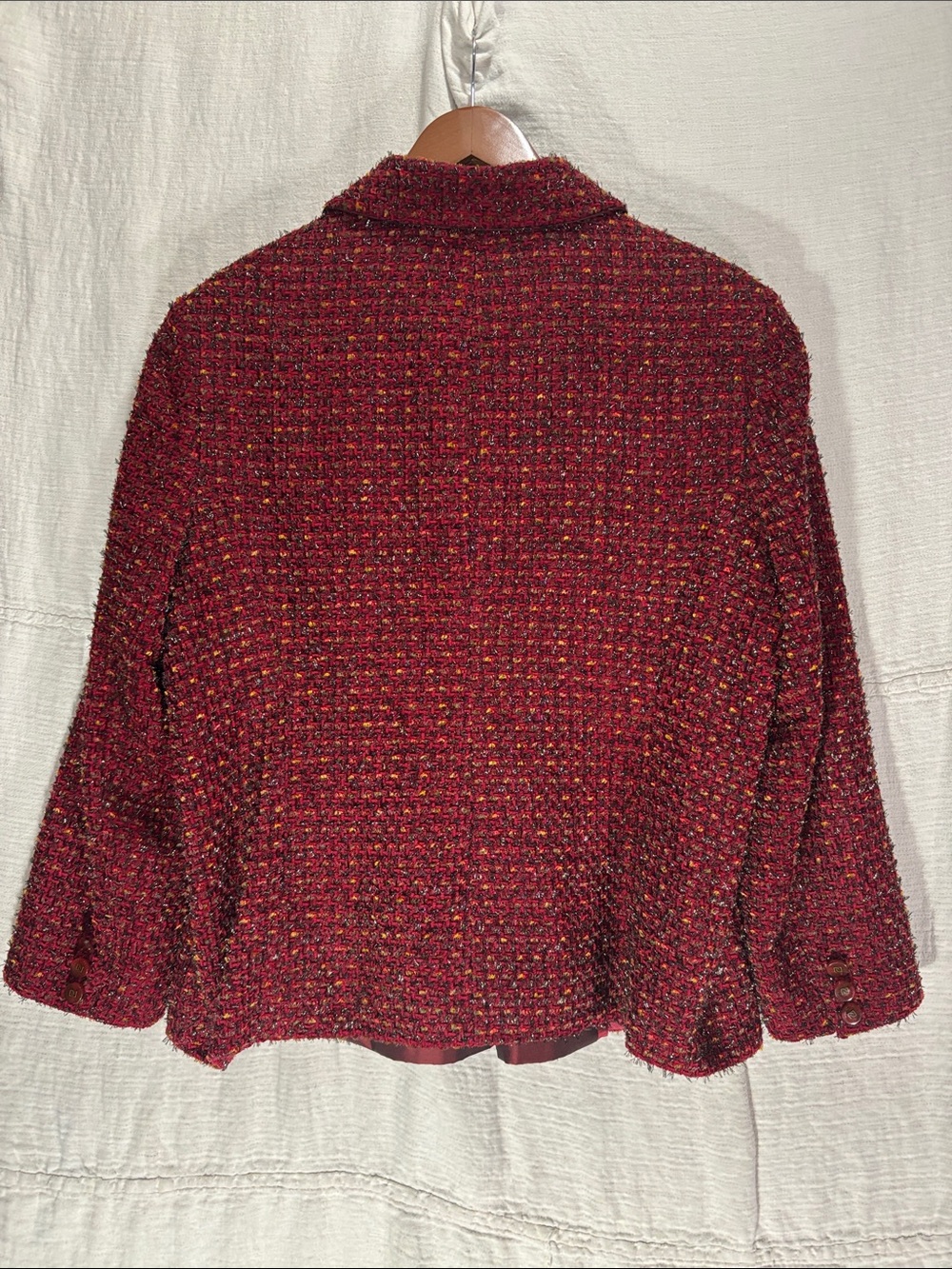 VTG Doncaster Tweed 2-Piece Skirt Suit Set Burgundy Red Metallic Size 18 USA EUC - Picture 8 of 16